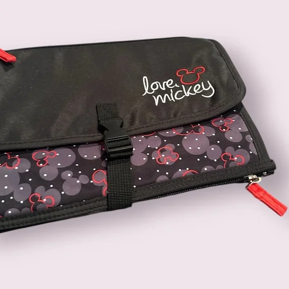 Disney Baby Love Mickey Mouse Black and Red Travel Diaper Mat With Storage - Picture 3 of 8